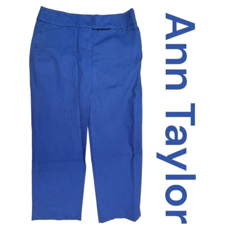 Ann Taylor Signature Pants Women's Size 0 Straight Leg Chino Blue Trouser Pants